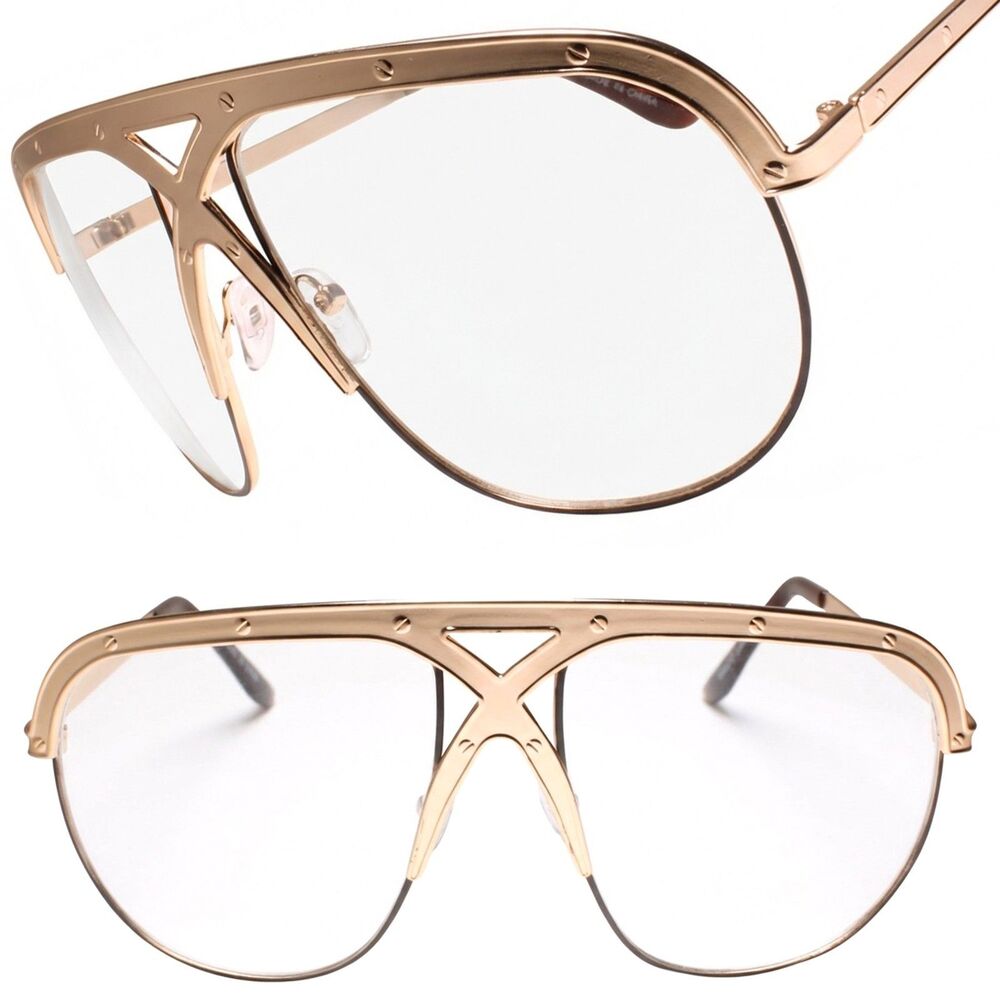 Look Rich Bling Designer Swag 80s Hip Hop Gold Clear Lens Glasses Gold Frame